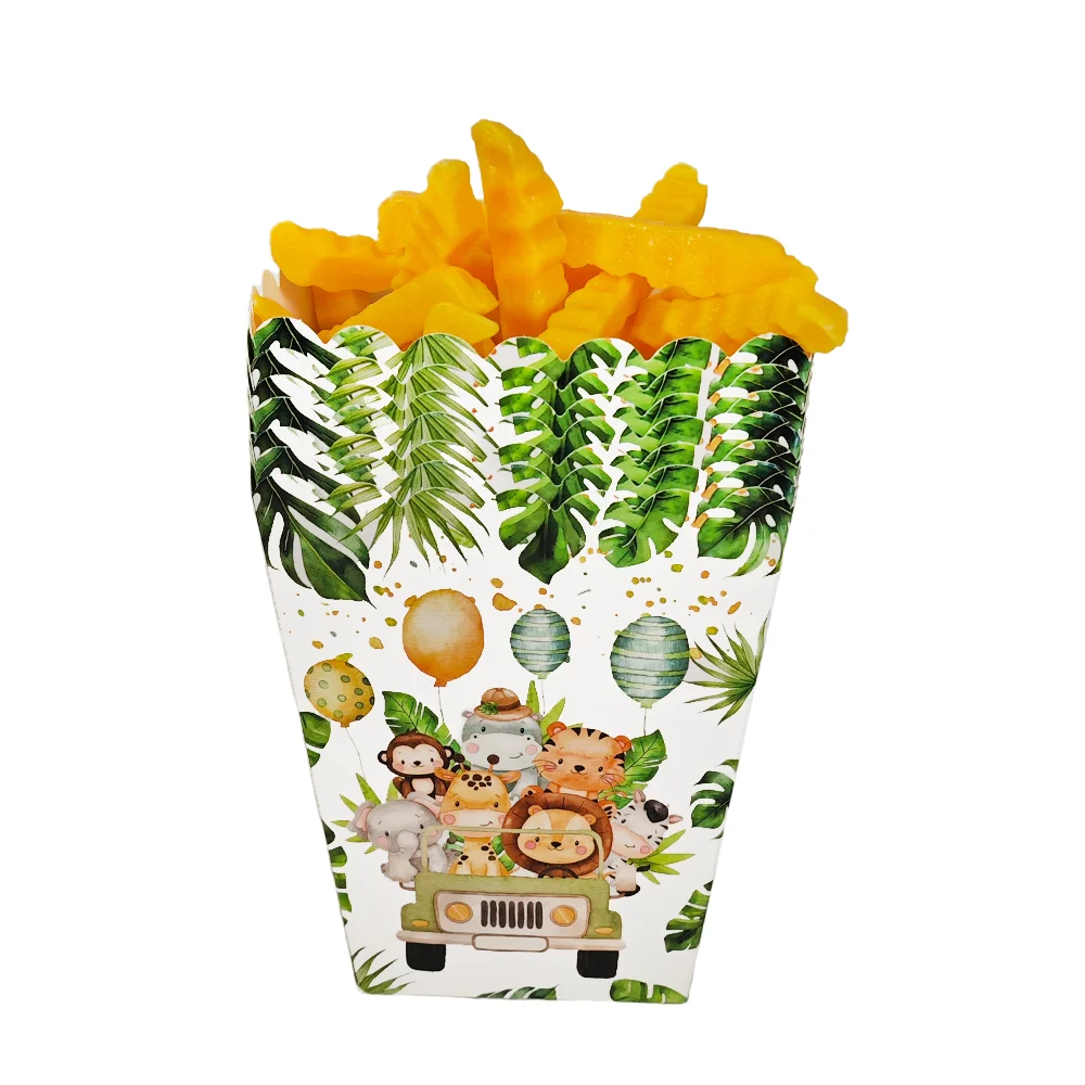 Caixas de papel para pipoca com tema safari (8 a 24 unidades), com animais da selva, para decoração de festas de aniversário e chá de bebê._voghion.com
