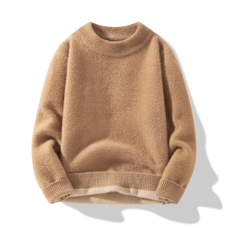 2023 Solid Color Pullover Sweater Knitwear Men's Autumn Winter Slim Fit Fashion Versatile Bottom Sweater Thickened Top