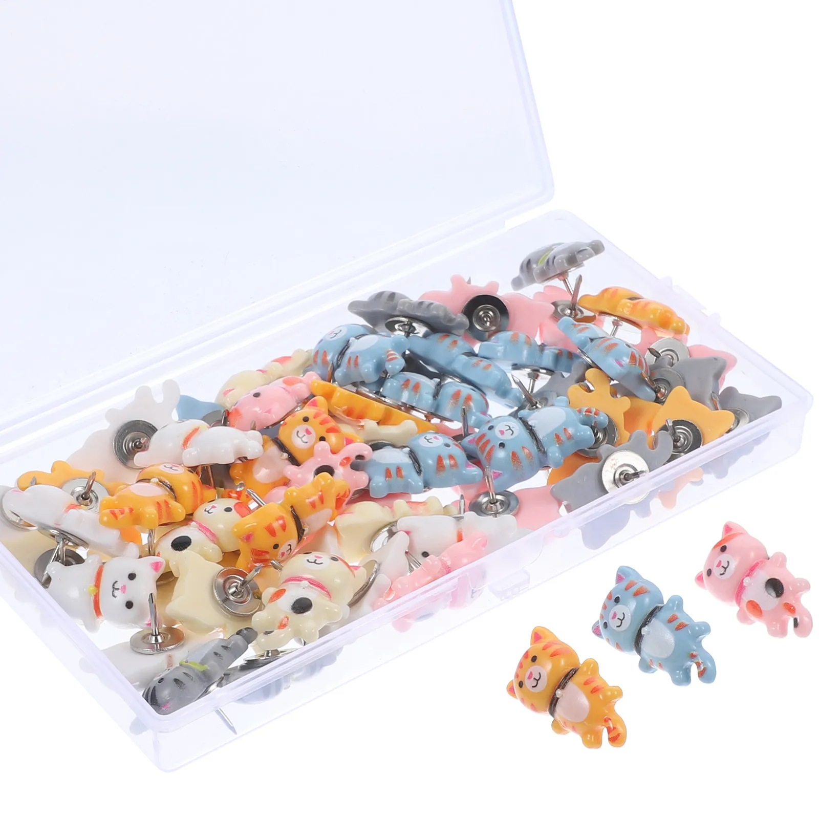 50Pcs 장 고양이 푸시 핀 사진 벽 게시판 사무실 학교용 내마모성 경량 수지 금속 엄지 못