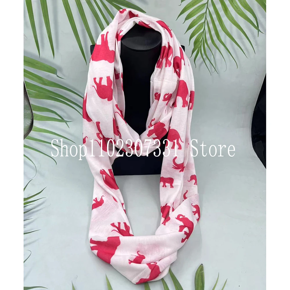 Red elephant infinity white scarf