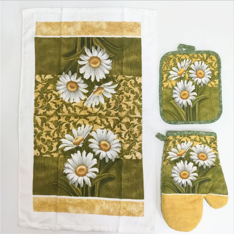 Flower Fruits Printed Cotton Nordic Anti Scald Microwave Oven Glove Insulation Pad Tea Towel Kitchen Tools 3 Pcs/Set