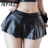 Womens Wetlook Sexy Skirt PU Leather Ruffle A-line Skirt Lingerie Nightwear Miniskirt for Party Club Music Festival Pole Dancing 1