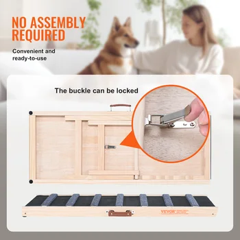 VEVOR Dog Ramp Folding Ladder Anti-slip High Adjustable Wooden Pet Ramp Removable for Small Old Dog Climbing Stairs Sofa Car Bed 6