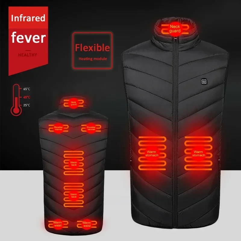 

Clothing Zones Warmer Pad Comfortable Electric Vest Waterproof Warm Heating Coat Jacket Cotton 9 Heated