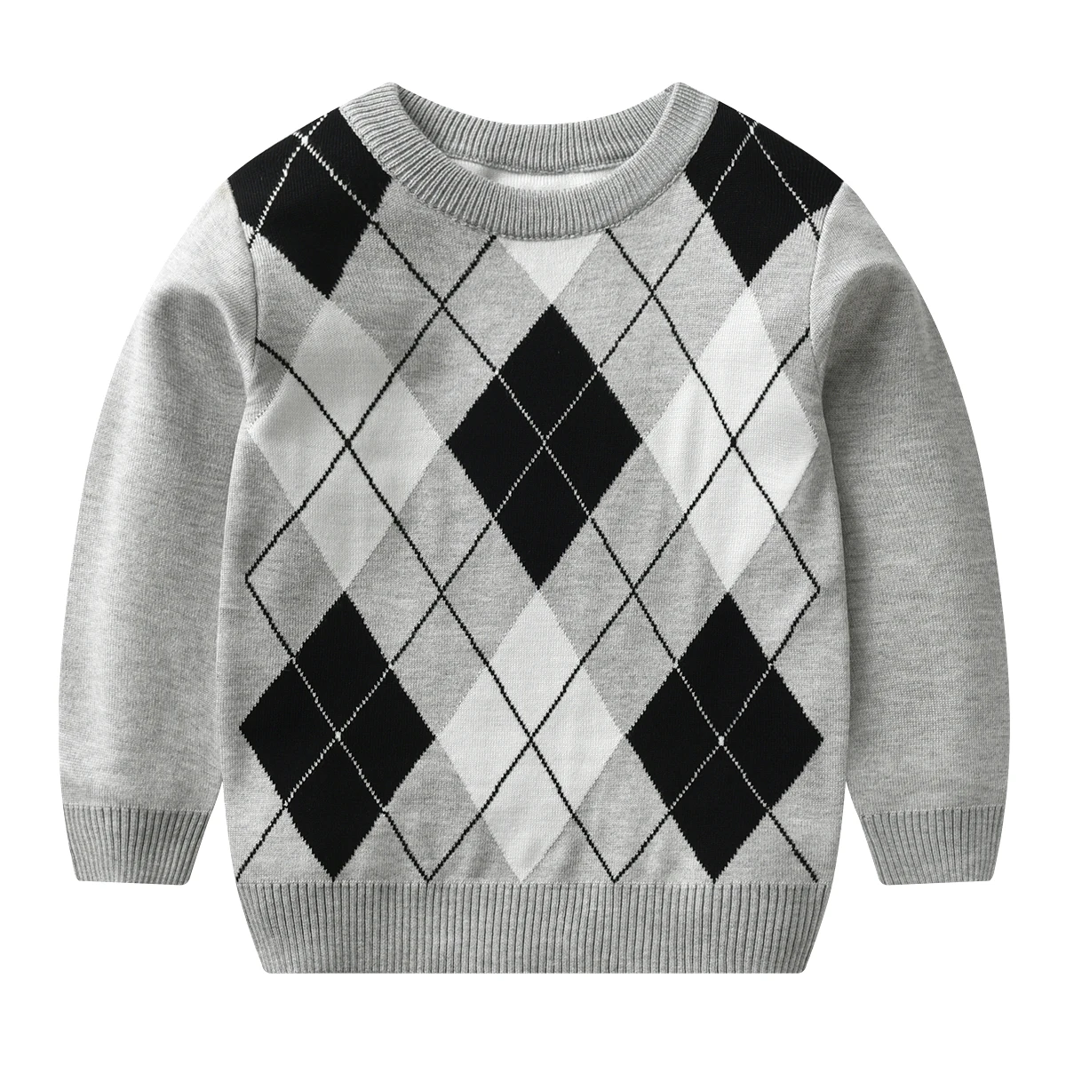 Autumn and winter boy warm sweater plaid lattice long -sleeved sweater college style baby boy knit