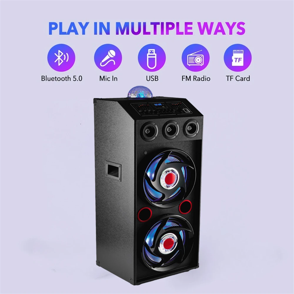5000W Portable Bluetooth Party Speaker DJ Karaoke Heavy Bass Rechargeable Sound System Led Light Dual 12" Subwoffer 4