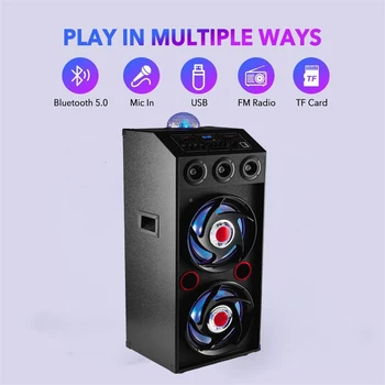 5000W Portable Bluetooth Party Speaker DJ Karaoke Heavy Bass Rechargeable Sound System Led Light Dual 12