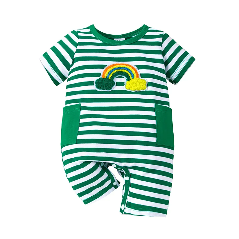 

Baby Boys Girls Romper Casual Short Sleeve Round Neck Rainbow Embroidery Jumpsuit Newborn Clothes