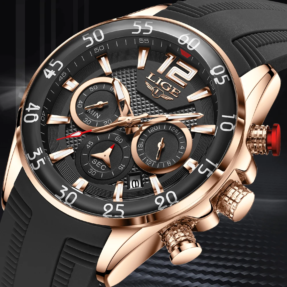 LIGE Sports Chronograph Quartz Wrist Watch Man Fashion Waterproof Men Watch Top Brand Luxury Automatic Date Watch  Montre Homme