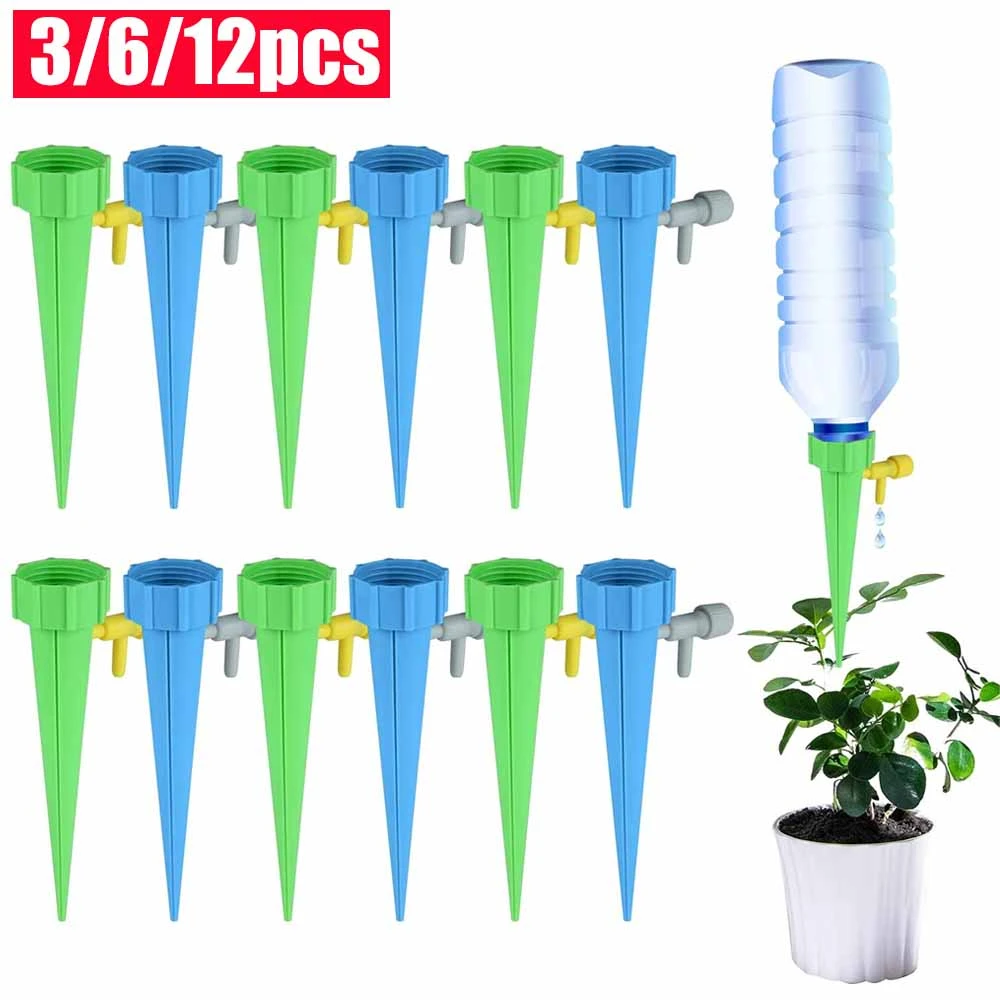 3/6/12pcs Auto Drip Irrigation Tool Spikes Automatic Flower Plant Garden Watering System Adjustable Water Self-Watering Device