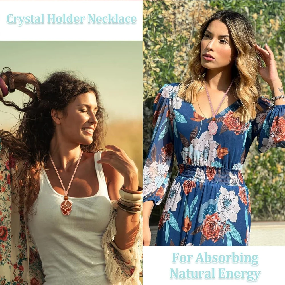 Wholesale Natural Semi Precious Crystal Raw Stone X10PCS DIY Making Woven Color Mesh Bag Necklace Chain X10PCS, Total of 20 Pcs