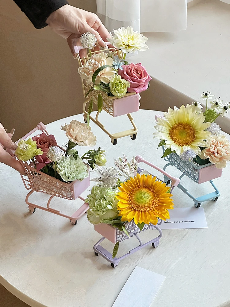 크리에이티브 미니 장바구니, 금속 꽃 바구니, 꽃 예술 포장, 장식 용품, 꽃 가게를 위한 DIY 장식
