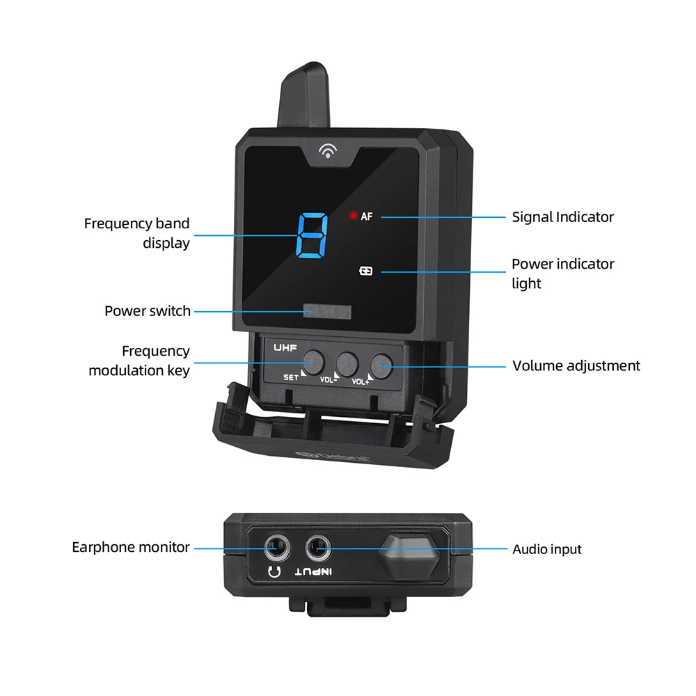 Debra Wireless In-Ear Monitor System UHF IEM Audio-Mini UHF Rechargeable for Mus
