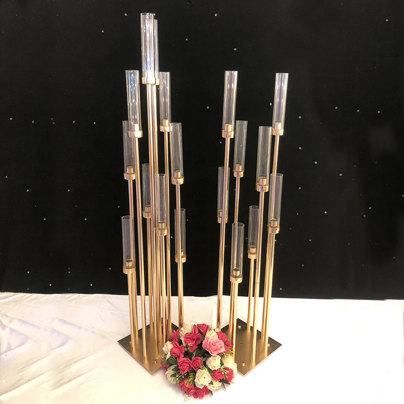 10/8 Heads Metal Candelabra Candle Holders Road Lead Table Centerpiece Gold Candelabrum Stand Pillar Candlestick for Wedding