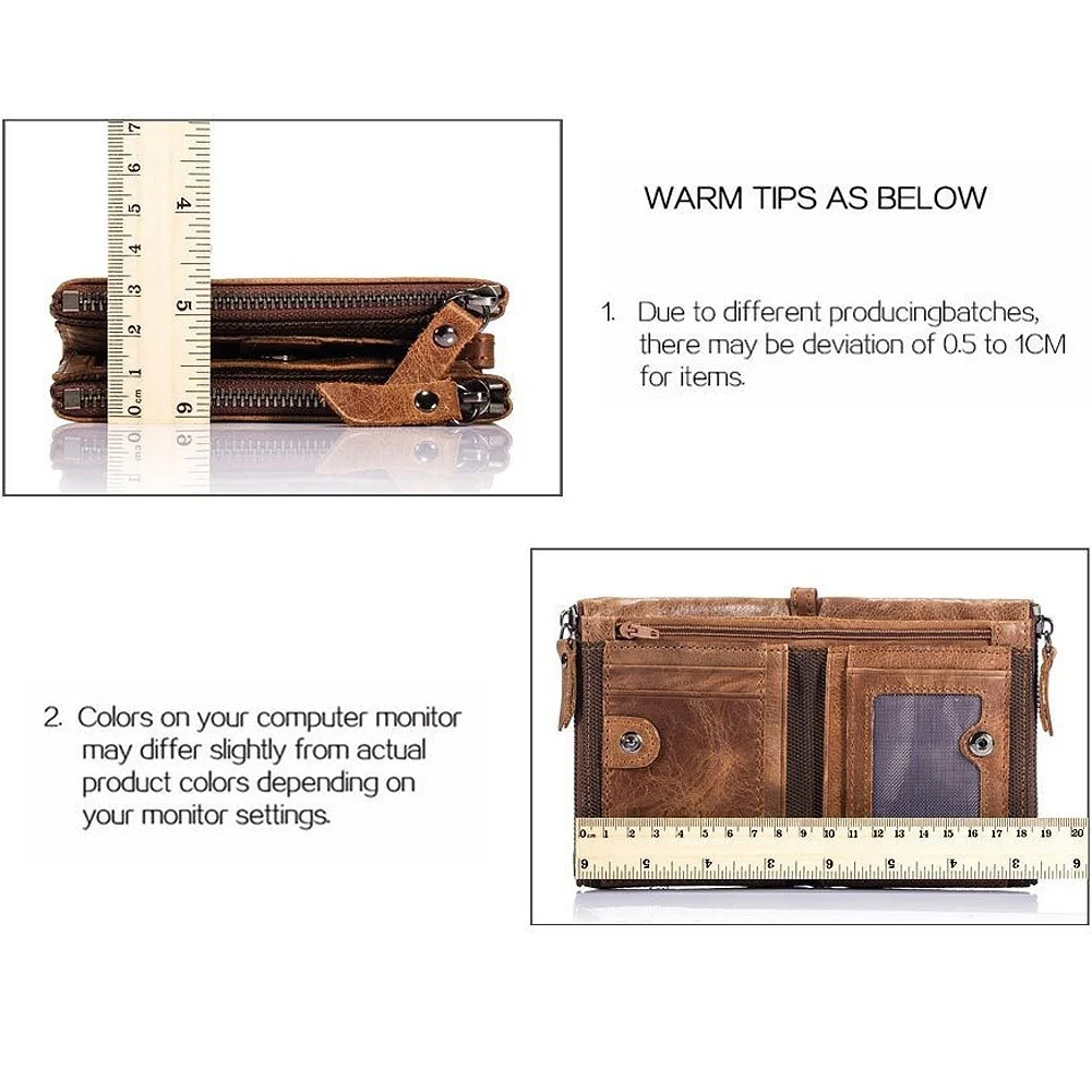 Men fashion Genuine Leather Zipper Men Wallet Vintage Mens Small Wallet Short Design Cowhide Leather Coin Purse Card Holder