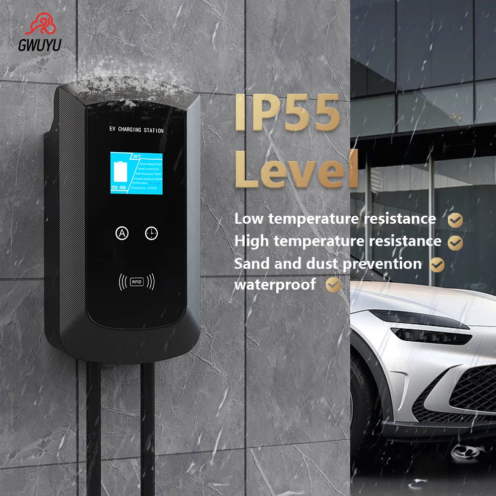 GWUYU 전기 자동차 충전기, 고속 충전기, 앱 제어, EV 충전 스테이션, JZ14, 타입 2 IEC62196-2, 11KW, 16A, 380V, 5 계량기 케이블