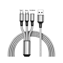 Versatile 3 - in - 1 Multi - Port USB Charging Cable for 1.2m  3 in 1 (Silver)