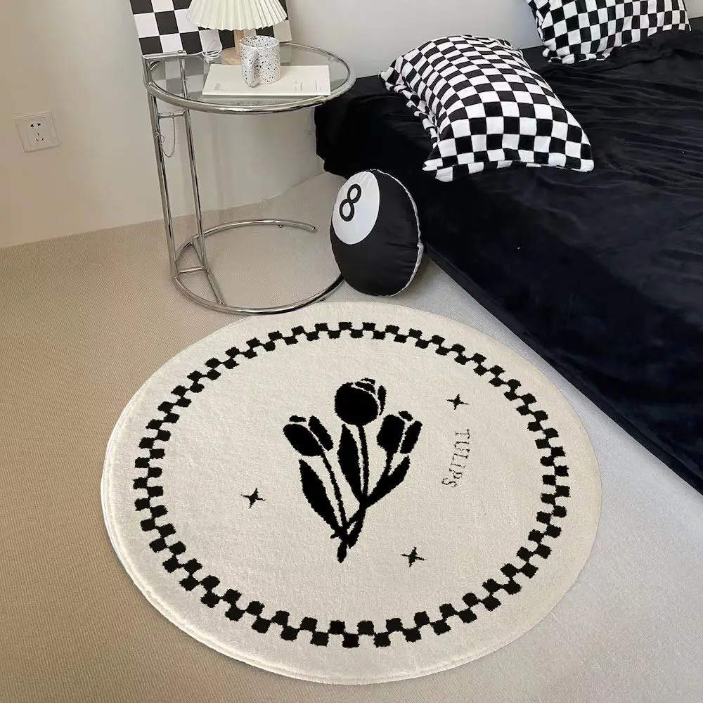 

Round Blanket Girls' Bedroom Bedside Blanket Ins style Makeup Mirror Front Blanket Cloakroom Carpet Living Room Sofa Blanket