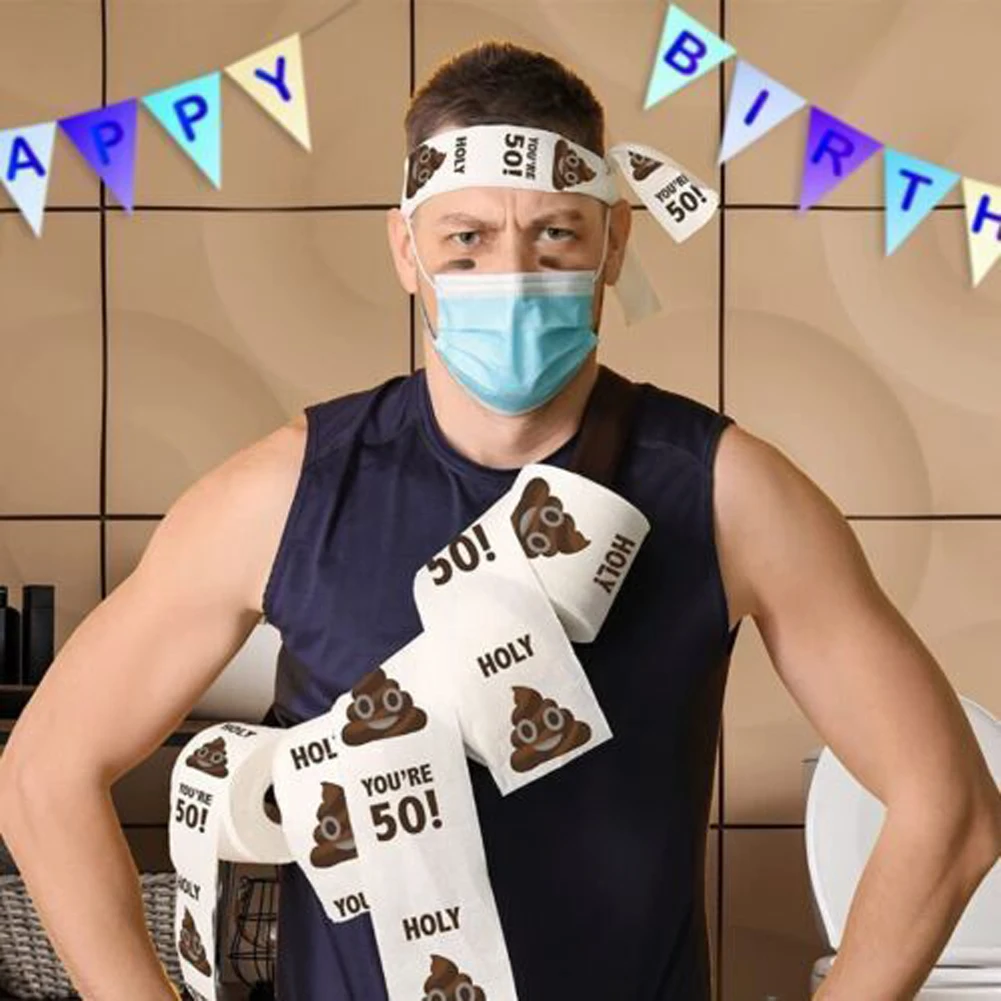 Poop Printed Toilet Paper Roll Funny Poop Face Toilet Paper Towel Tissue 21/40/50/80th Birthday Gifts Halloween Decoration