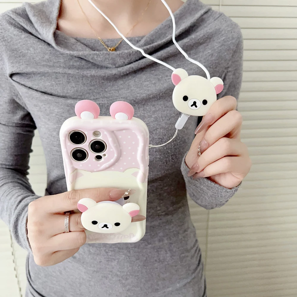 Rilakkuma Wave Design Phone Case with Holder Rope
