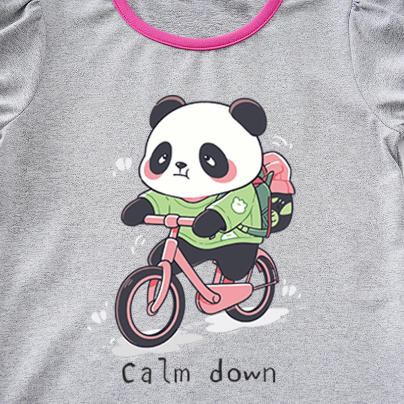 Boy And Girl Cute Cartoon Panda Comfortable Round Neck Short Sleeved Baby Gray T-Shirt Summer Children's Clothing