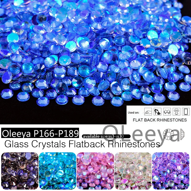 Oleeya P166-P189 ab Farbe Kristalle Aurora nicht Hotfix Strass Flatback Glas Strass стразы für Kleidungs stück Nägel Dekorationen – Detail 1
