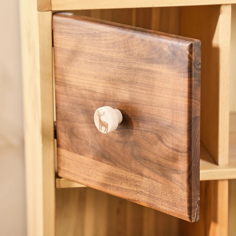 Schrankknöpfe aus Holz mit runder Tür, Griffe für Küchenschränke, Nachttischgriffe im Bohemia-Stil, Vintage-/Tierdruck-Dekoration – Detail 5