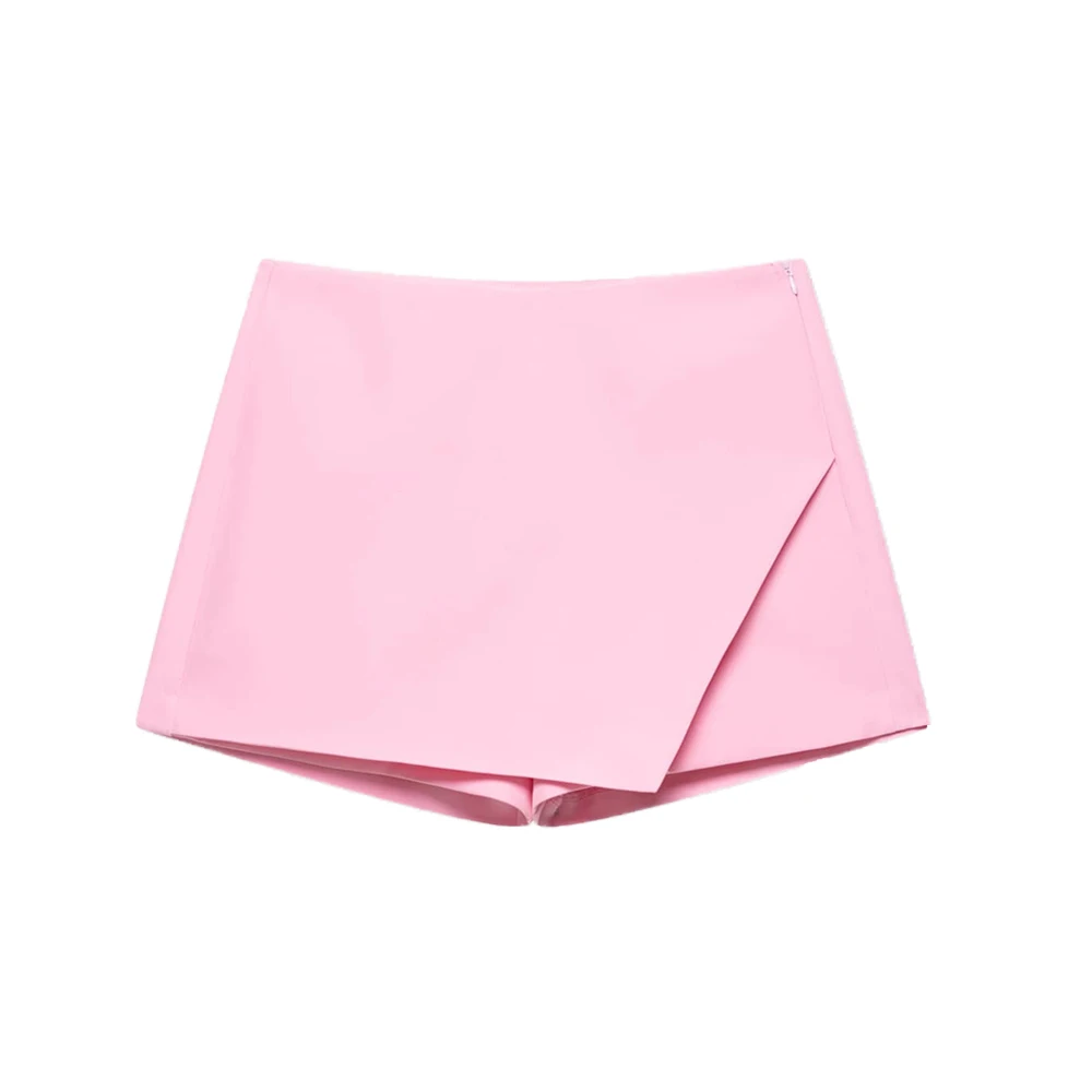 Women's Asymmetric Solid Color Skort Casual Side Zipper Shorts Skirts for Spring Summer Fashion