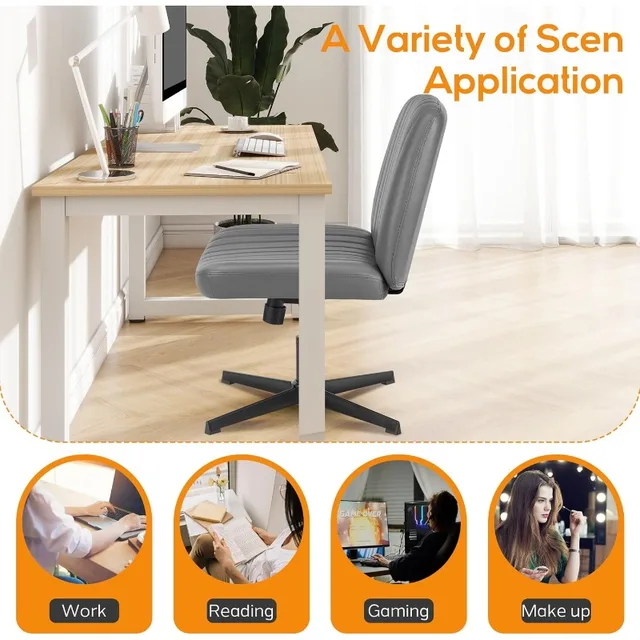 Adjustable Chair Vanity Chair Cross Legged Office Chair, Armless