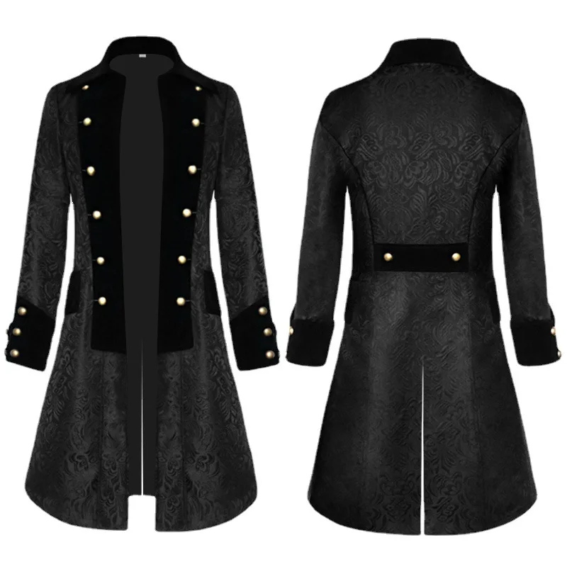 

Men's Steampunk Vintage Tailcoat Jacket Gothic Victorian Frock Coat Uniform Halloween Costume Male Jacquard Velvet Black Tuxedo