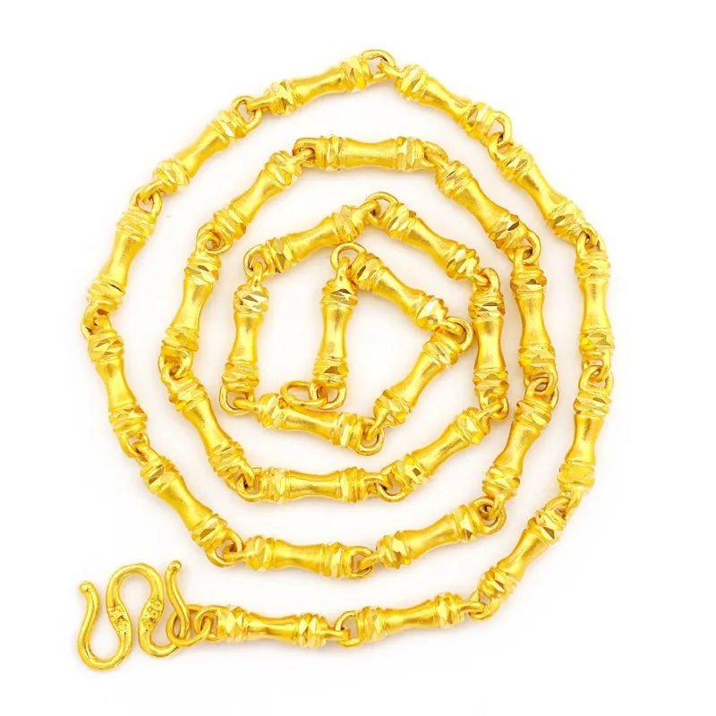 24k Yellow Gold Plated Classical 60cm Snake Bone Bamboo Necklace Chain for Men Gold Necklaces Fine Jewelry Wedding Gifts