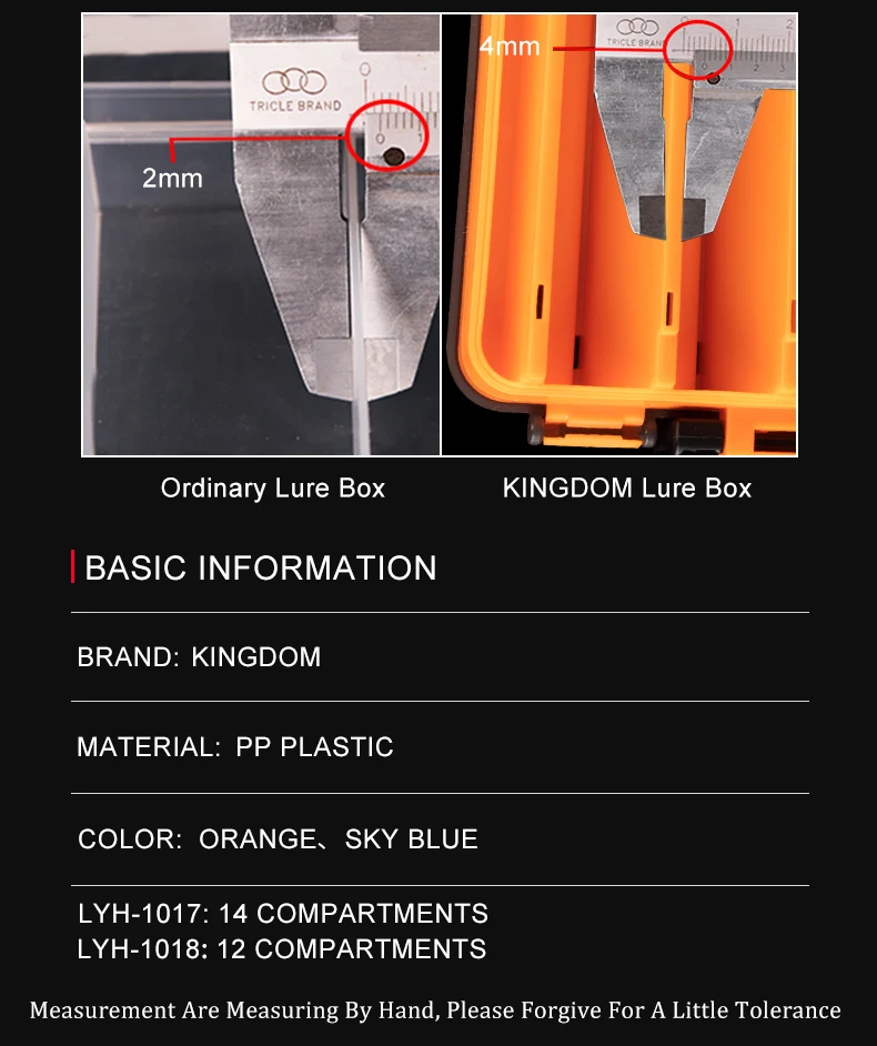 KINGDOM Angelzubehörbox mit 12-14 Fächern, Köder- und Hakenaufbewahrung, Doppelseitige Tragbare Plastik-Aufbewahrungsbox für Angelköder – Detail 7