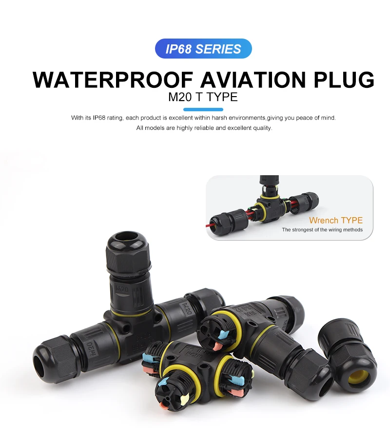 IP68 M20 wasserdichter Steckverbinder T-Typ 3-Wege 2/3-poliger Mutterhebel-Anschlussadapter für elektrische LED-Beleuchtung, Anschlussdose für den Außenbereich – Detail 1
