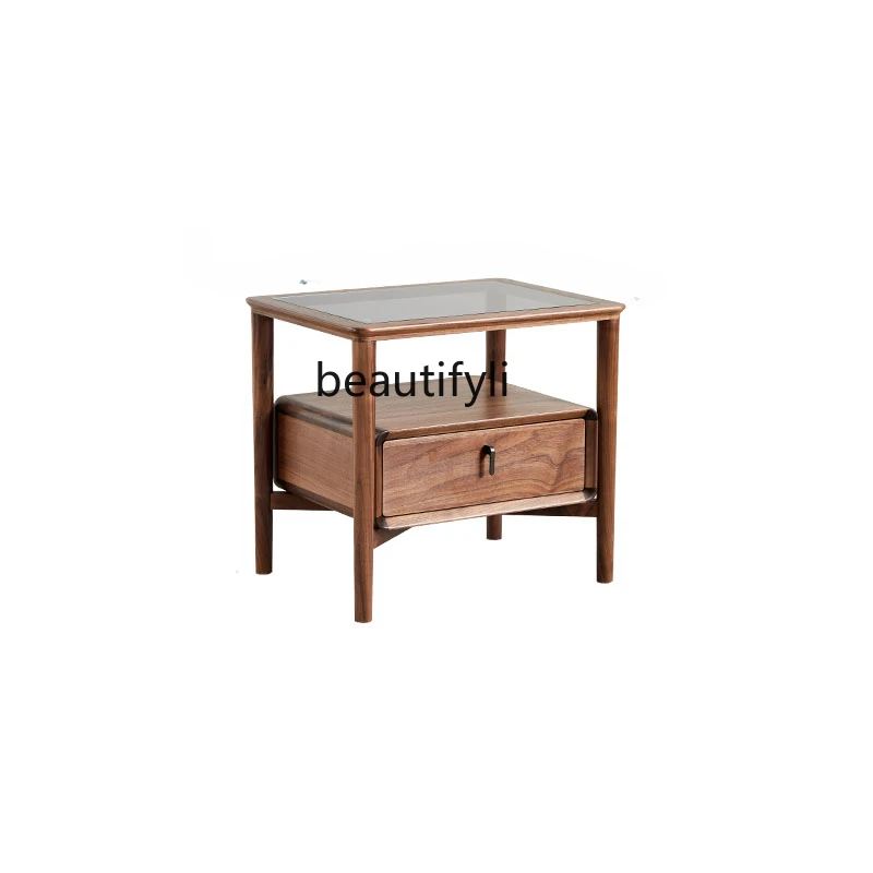 

North America Black Walnut Solid Wood Bedside Table Home Bedroom Bedside Cabinet