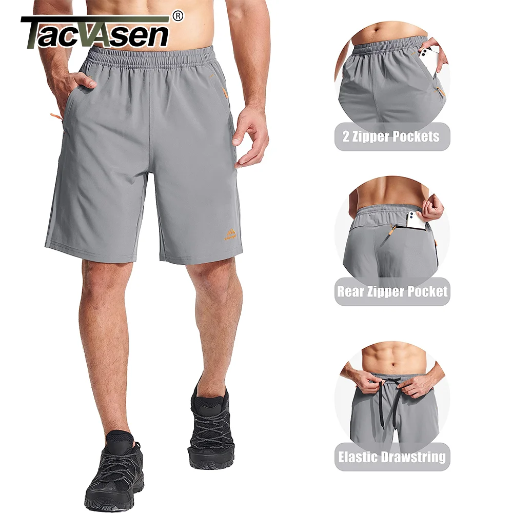 TACVASEN Quick Dry Athletic Running Shorts with Zipper Pockets Men's Summer Shorts for Gym Training Workout Hiking Casual Shorts