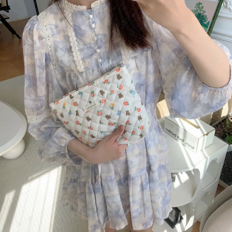 1 Pc Cartoon Baby Diaper Bag for Women Aesthetic Floral Bear Infant Baby Diaper Organizer Portrable Travel Baby Item Storage Bag