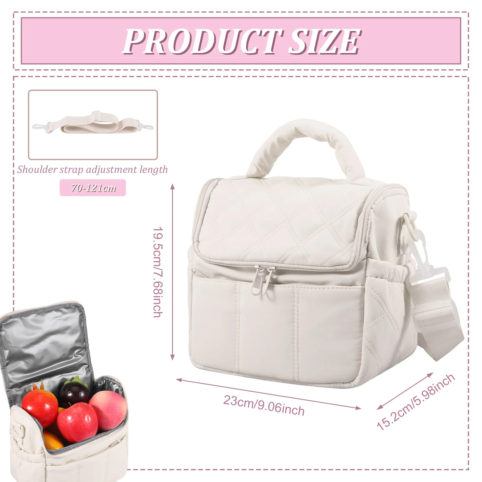 Portable Lunch Bag With Crossbody Strap Insulated Lunch Box Soft Cooler Cooling Tote Lunch Bag for Office Beach School Picnic