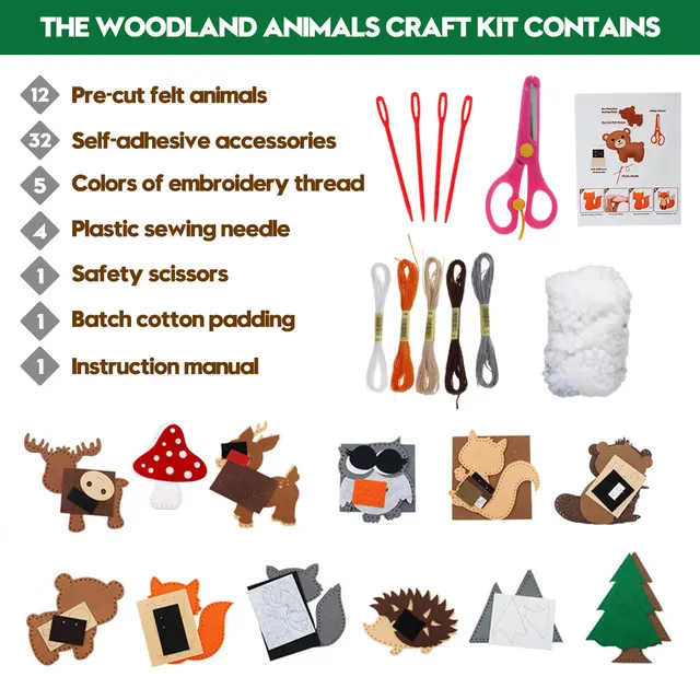 Woodland Animals Craft Kit Forest Creatures DIY Sewing Felt Plush Animals For Kids Beginners Educational Sewing Set Kids Art Toy 5