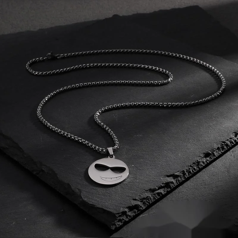 Collier avec pendentif en forme de sourire grimaçant, tendance hip-hop, chaîne de pull suspendue en acier titane_voghion.com