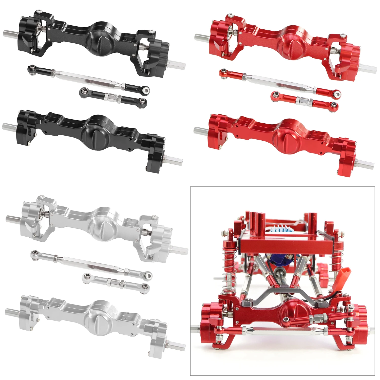 WPL CNC Aluminium Vorder- und Hinterportalachsen-Set, komplette Achsen für RC-Autos 1/16 WPL C14 C24 B14 B24 B16 B36 C64 C64-1