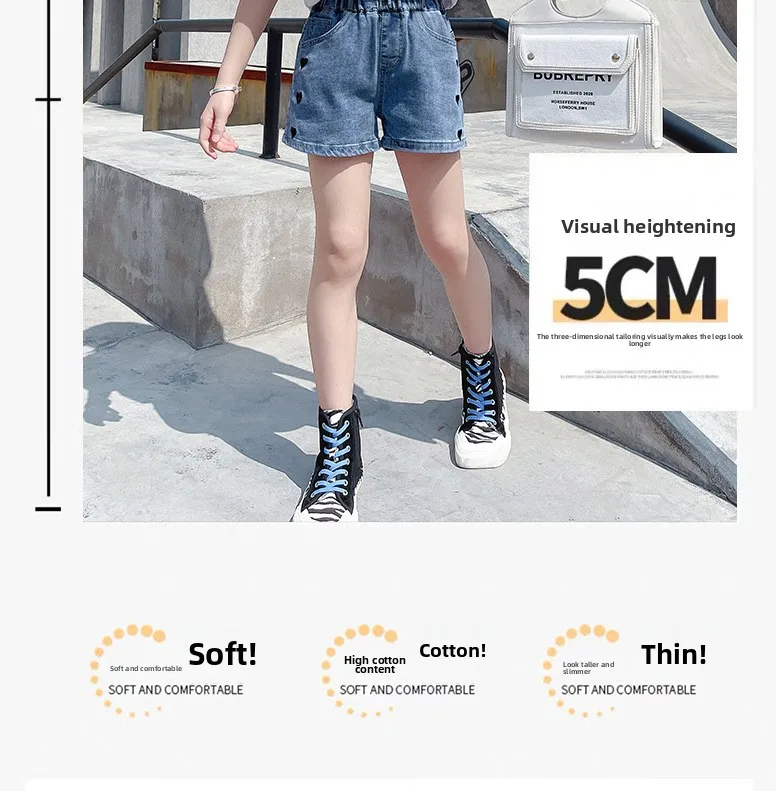 Description Picture 4 of itemGirls' Denim Shorts Summer Outfit New Korean Version Children's Embroidered Hot Pants Thin and Heart-shaped Pants for Little