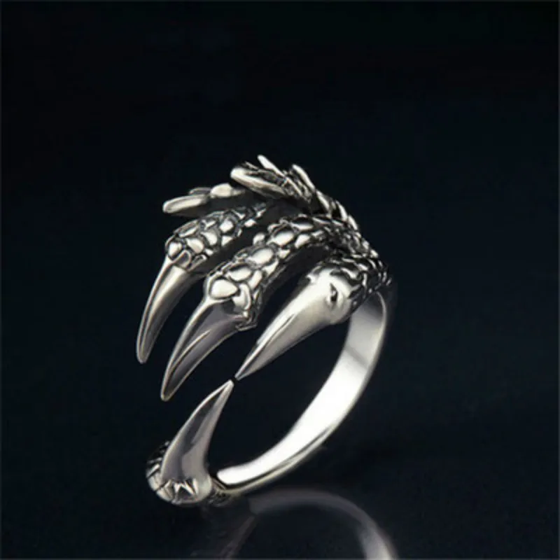 Stainless Steel Vintage Dragon Claw Adjustable Opening Ring Tibetan Silver Eagle Animal Rings for Men Women stainless steel ring tibetan silver rings finger ring silver ring opening ring adjustable rings animal ring