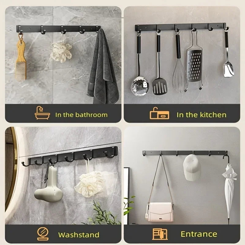 

Modern Metal Hanger Iron Aluminium Wall Mounted Hooks Towels Coats Clothes Holders Livingroom Bathroom Hallway Keys Rack Hooks
