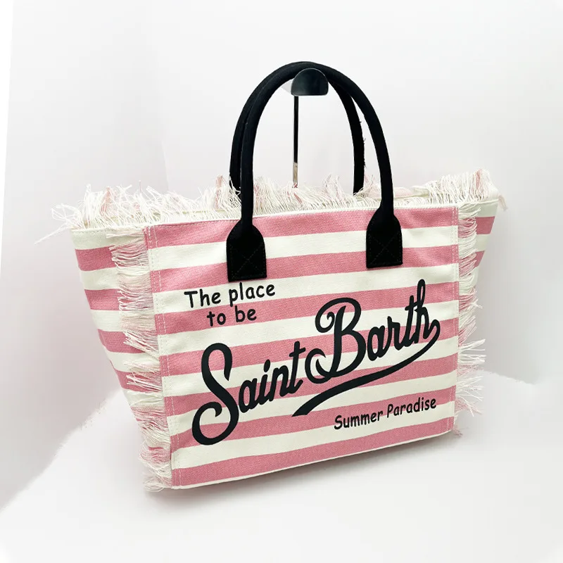 Women's European and American New Large Capacity Shoulder Bag Leisure Travel Stripe Plaid Handmade Tassel Handbag