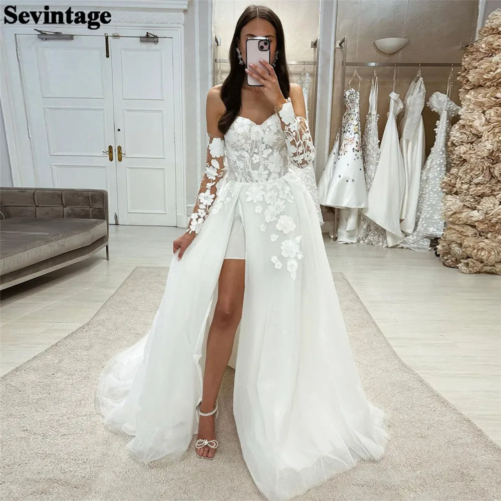 

Sevintage A-Line Tulle Ivory Sweetheart Wedding Dresses For Women Sleeveless Lace Appliques Bride White Bridal Gown Vestido 2024