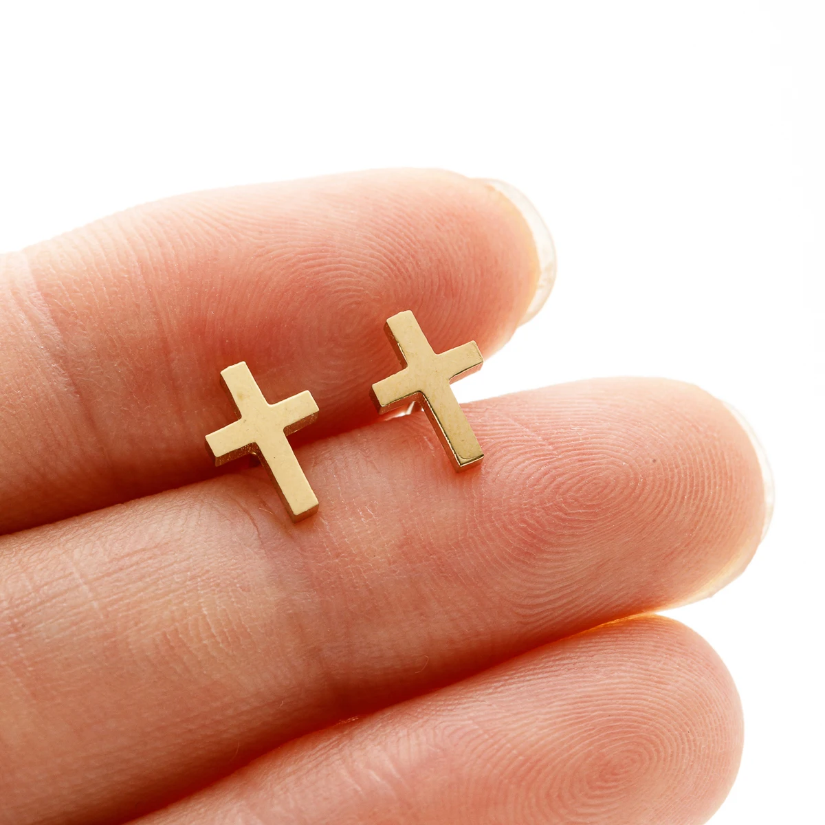 Goldene Edelstahl kleine Kreuz Christentum Amulett Ohrringe für Frauen hypoallergene Ohrstecker für Mädchen Alltagskleidung – Detail 6