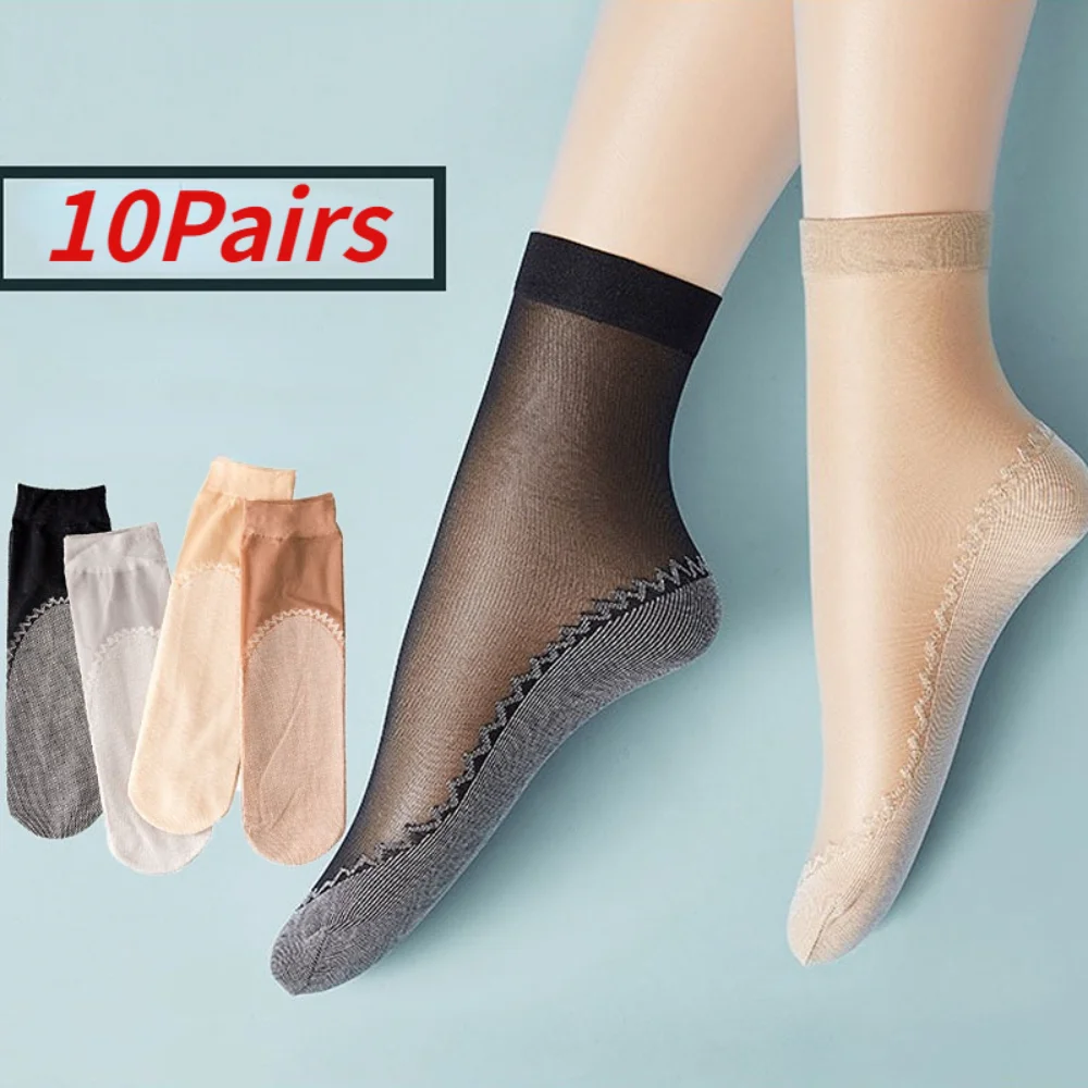 

10pairs Spring Summer Cotton Bottom Stockings Women's Anti-hook Sweat Velvet Short Stockings Ladies Ultrathin Breathable Sock