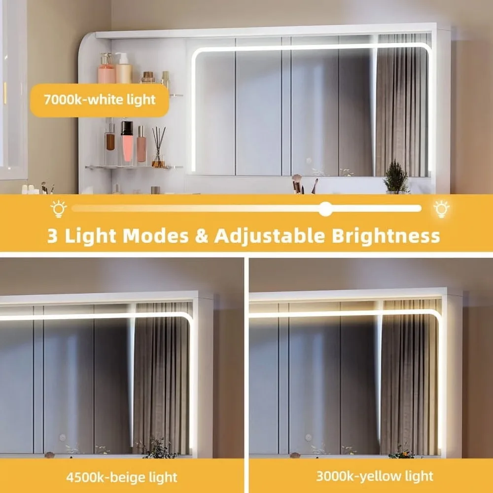 Makeup Vanity with Lighted Mirror, Modern Vanity Table Set with Stool, L Shaped Dressing Table with 5 Drawer, Makeup Vanities 4