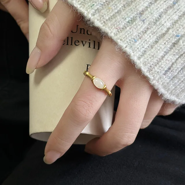 VENTFILLE 925 Sterling Silver Hotan Jade Ring for Women Girl Gift