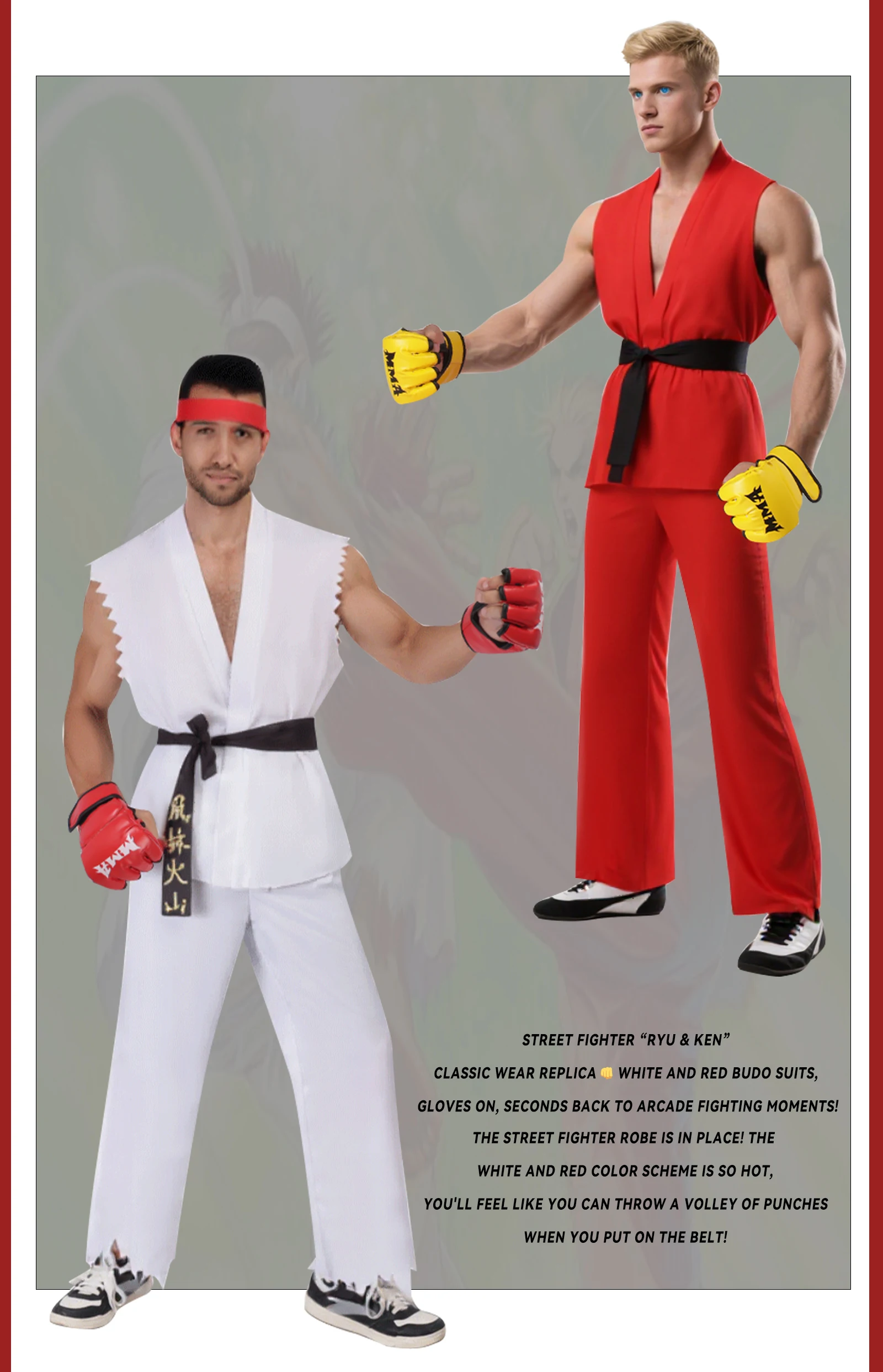 Street Fighter Ryu and Ken Martial Arts Uniform Cosplay Costume Set